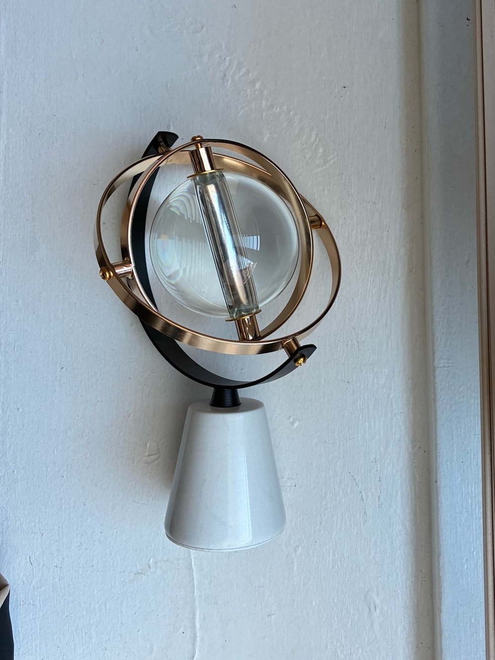 Brass Globe Sconce in Gold and White